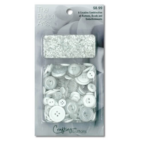 The Button Artist - White - 85gm mixed buttons & 28gm buttons & beads