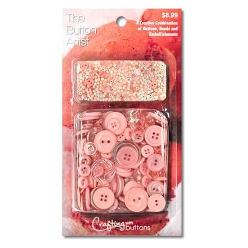 The Button Artist - Light Pink - 85gm mixed buttons & 28gm buttons & beads