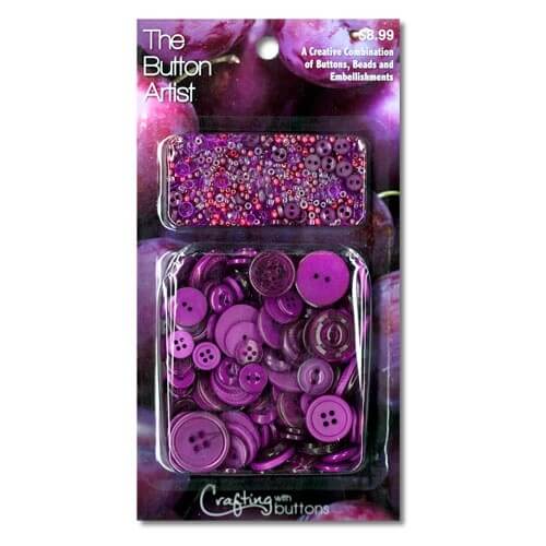 The Button Artist - Purple - 85gm mixed buttons & 28gm buttons & beads