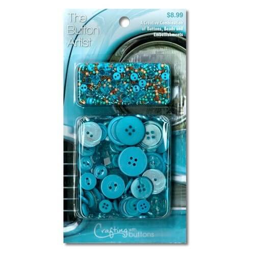 The Button Artist - Teal - 85gm mixed buttons & 28gm buttons & beads