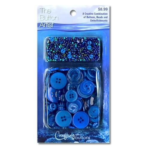 The Button Artist - Dark Blue - 85gm mixed buttons & 28gm buttons & beads