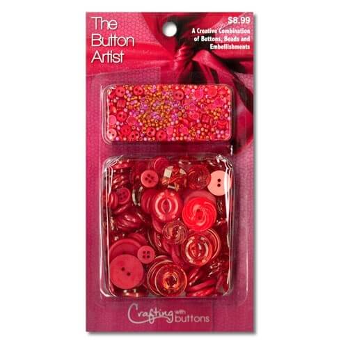 The Button Artist - Red - 85gm mixed buttons & 28gm buttons & beads