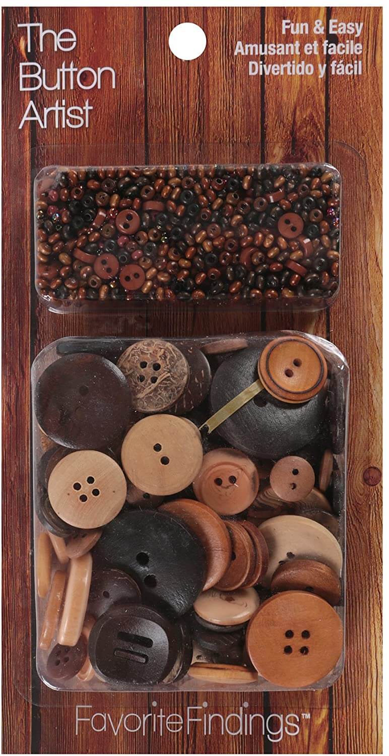 The Button Artist - Wood - 85gm mixed buttons & 28gm buttons & beads