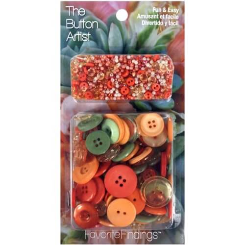 The Button Artist - Peach n Green Mix - 85gm mixed buttons & 28gm buttons & beads