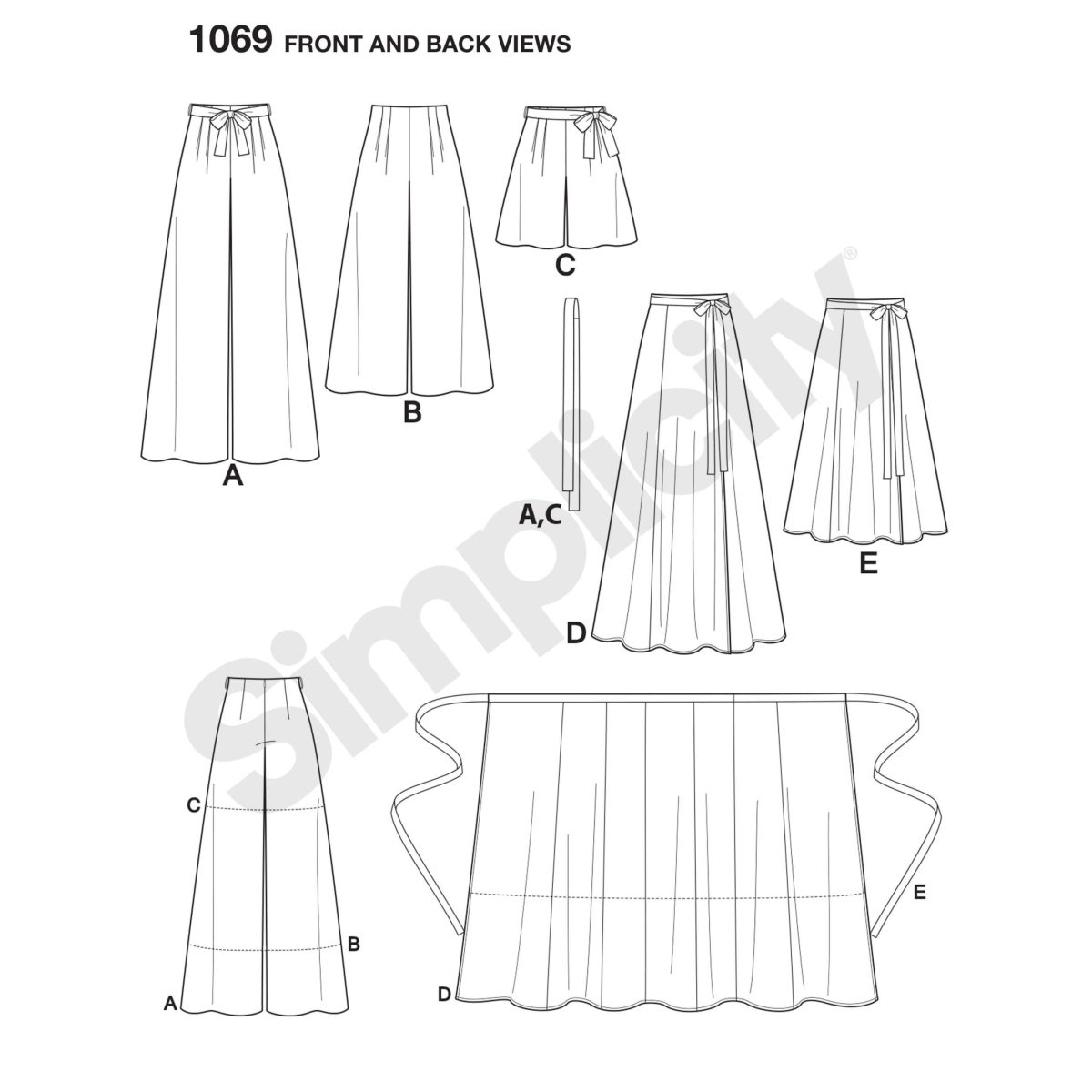 Simplicity Sewing Pattern 1069 Misses' Wide Leg Trousers or Shorts & Skirts in 2 Lengths