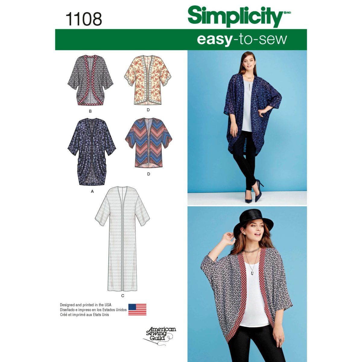 Simplicity Sewing Pattern 1108 Misses' Kimono-Inspired Robe Jackets in Different Styles