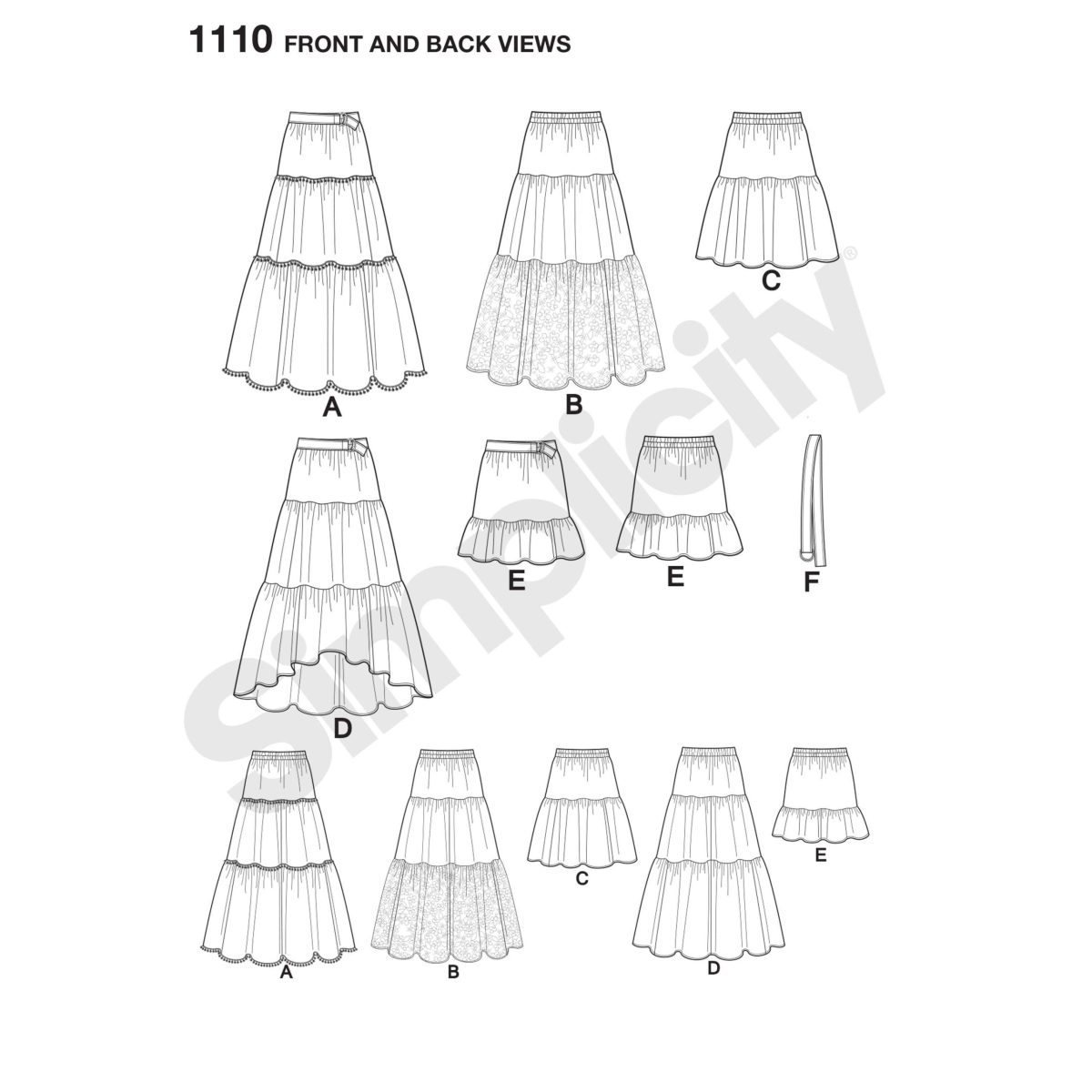 Simplicity Sewing Pattern 1110 Misses' Tiered Skirt with Length Variations