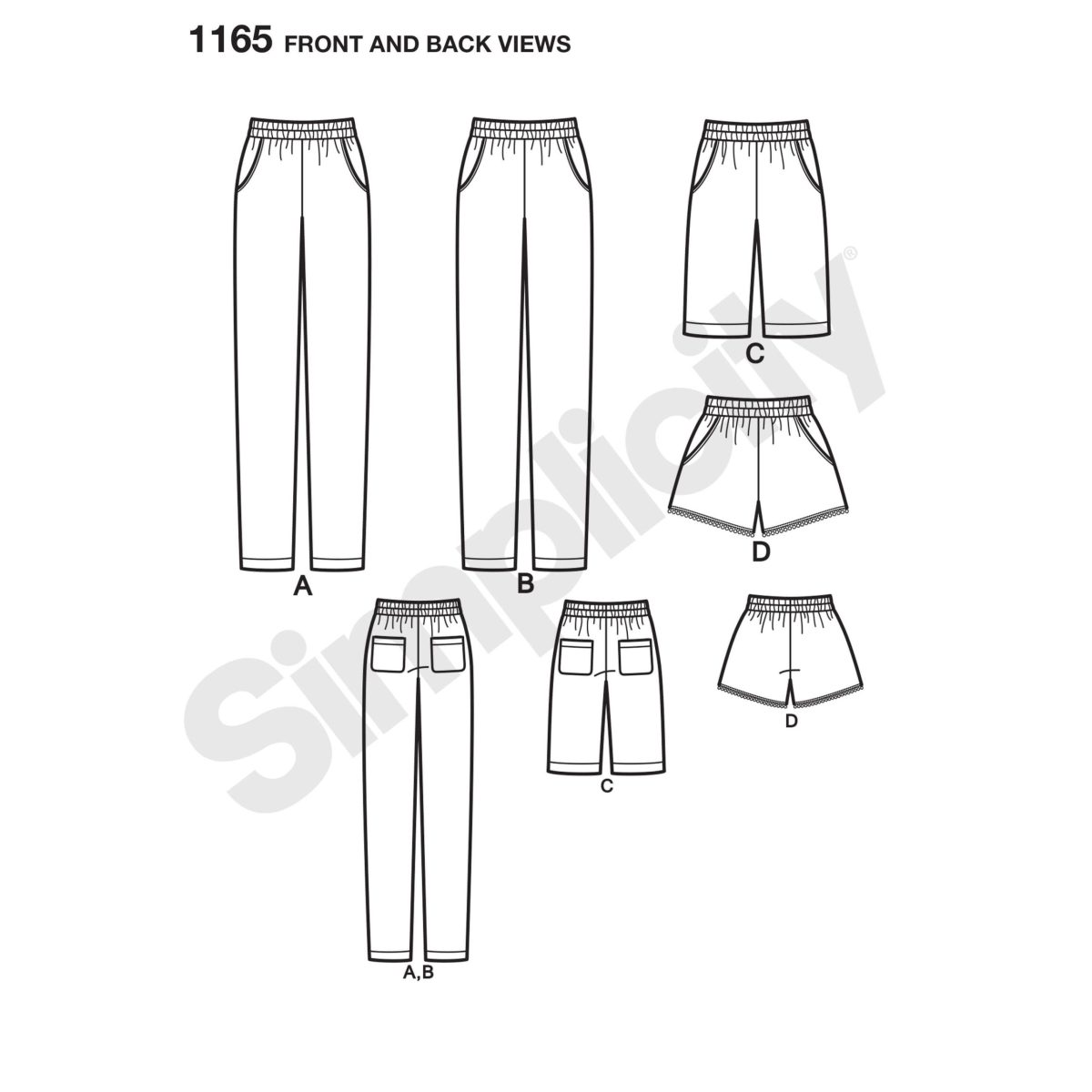 Simplicity Sewing Pattern 1165 Misses' Pull-on Trousers, Long or Short Shorts