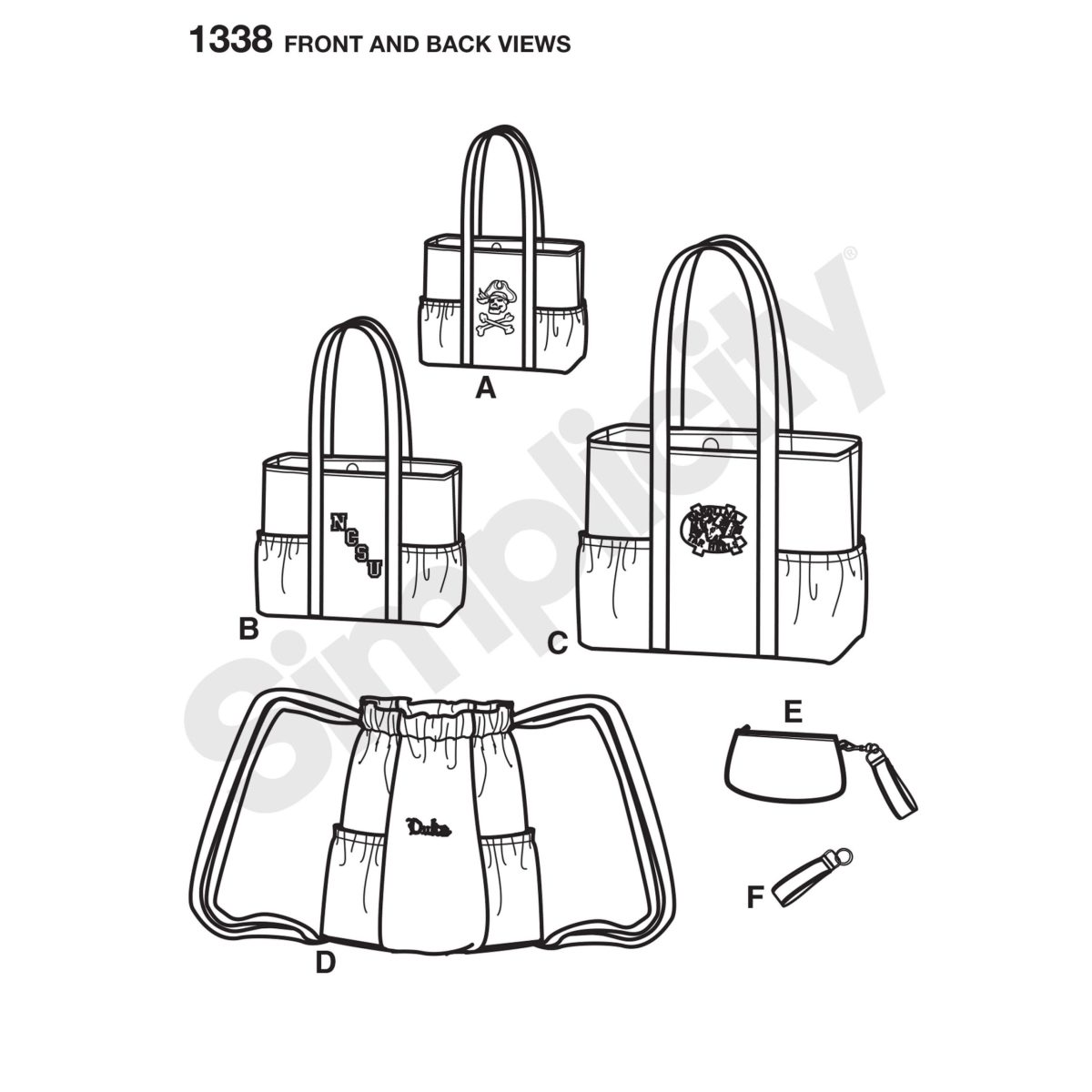 Simplicity Sewing Pattern 1338 Tote Bags in Three Sizes, Backpack and Coin Purse