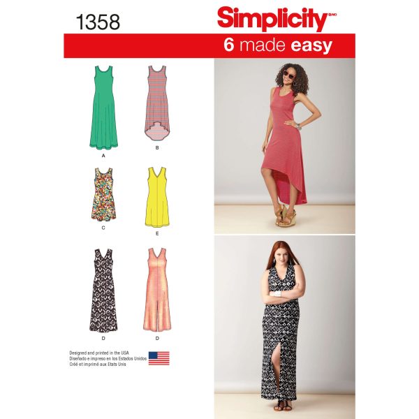 Simplicity Sewing Pattern 1358 Misses' Knit Dresses with Length and Neckline Variations