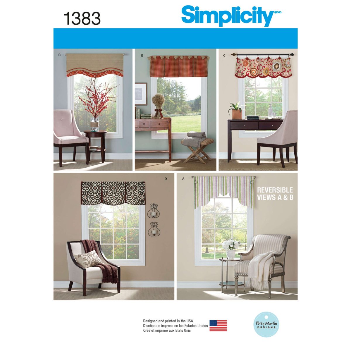 Simplicity Sewing Pattern 1383 Valances for 36" to 40" Wide Windows