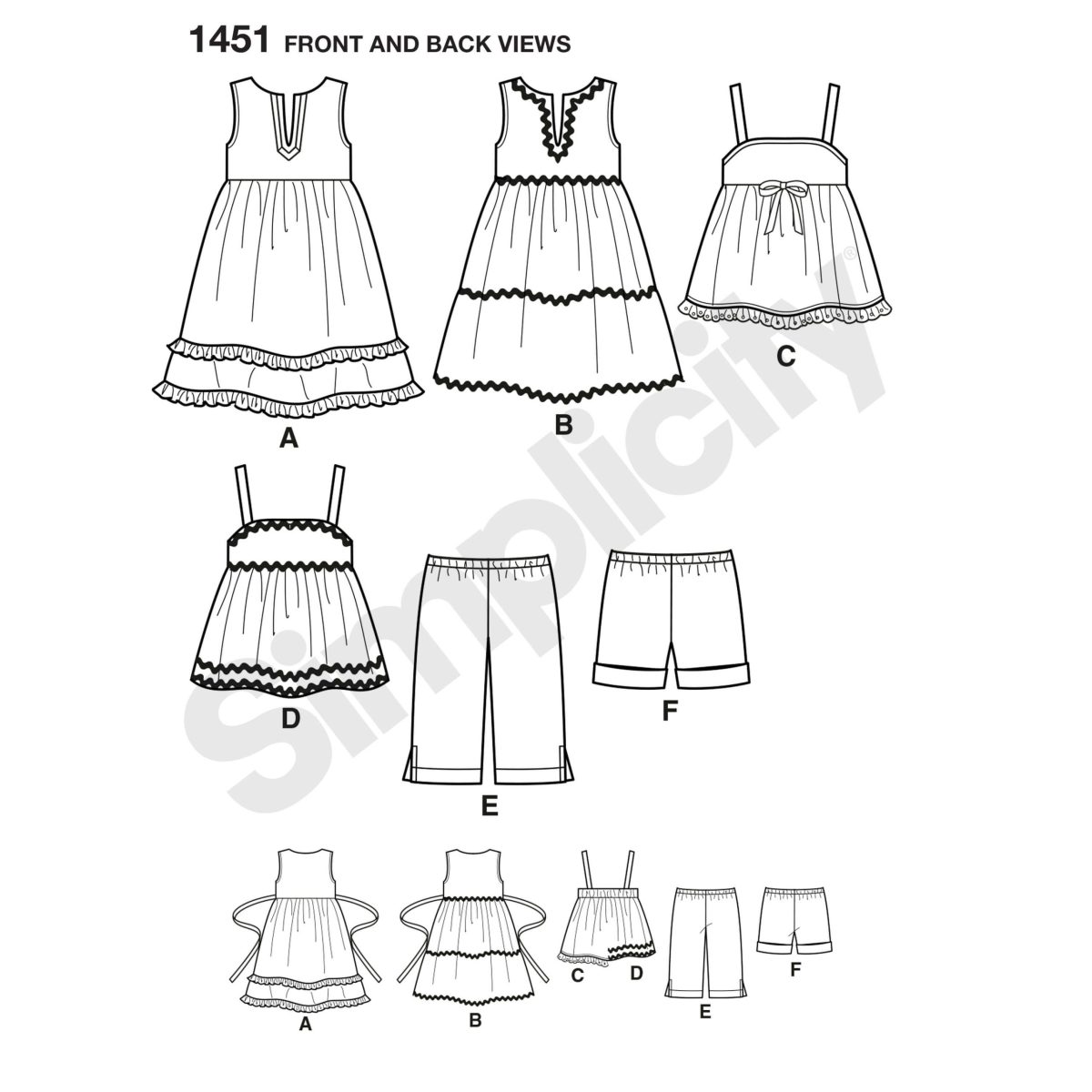Simplicity Sewing Pattern 1451 Toddlers' Dresses, Top, Cropped Trousers and Shorts