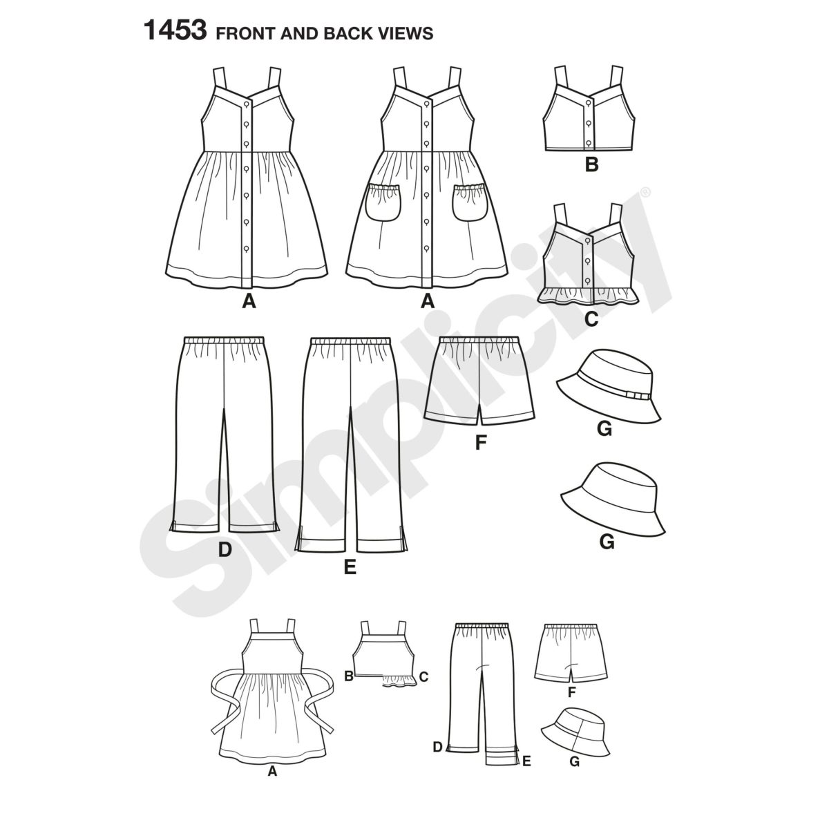 Simplicity Sewing Pattern 1453 Child's Dress, Top, Trousers or Shorts and Hat