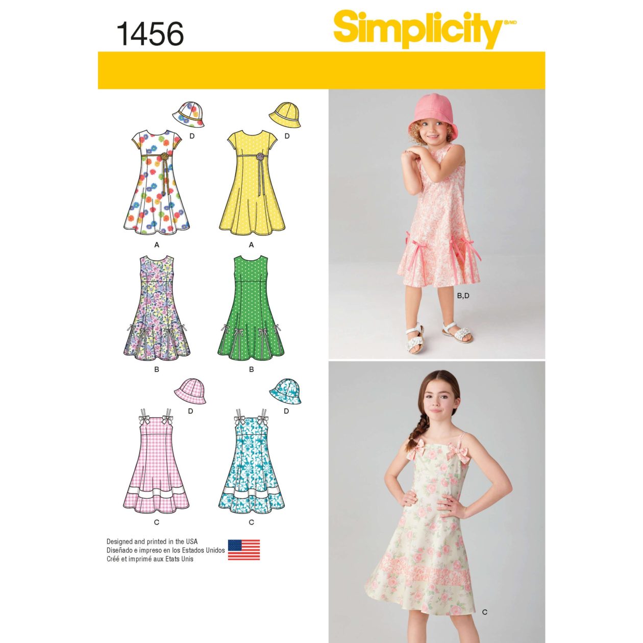 Simplicity Sewing Pattern 1456 Child's and Girls' Dress with Bodice Variations and Hat
