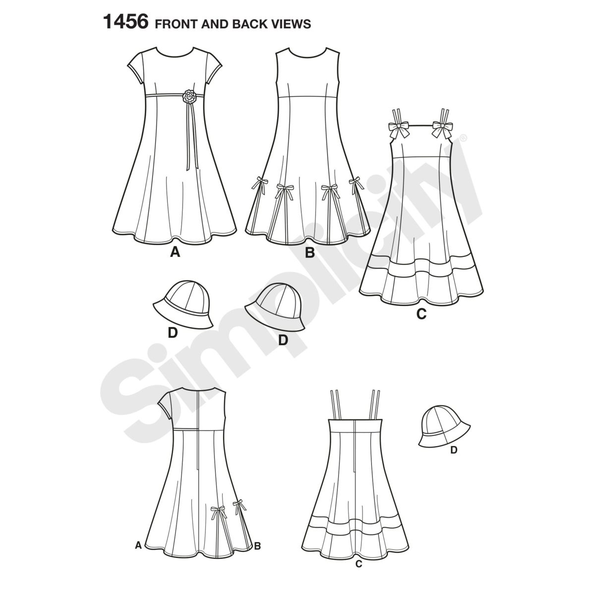 Simplicity Sewing Pattern 1456 Child's and Girls' Dress with Bodice Variations and Hat