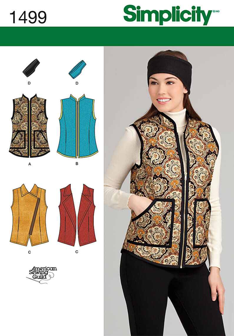 Simplicity Sewing Pattern 1499 Misses' Vest and Headband in Three Sizes