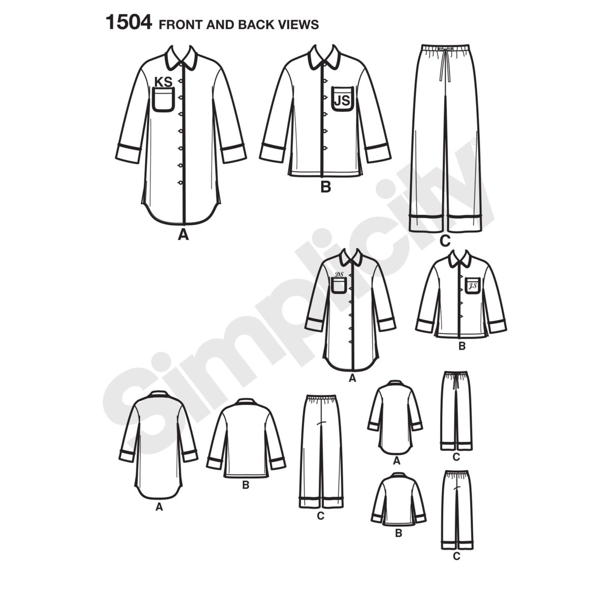 Simplicity Sewing Pattern 1504 Child's, Teens' and Adults' Loungewear