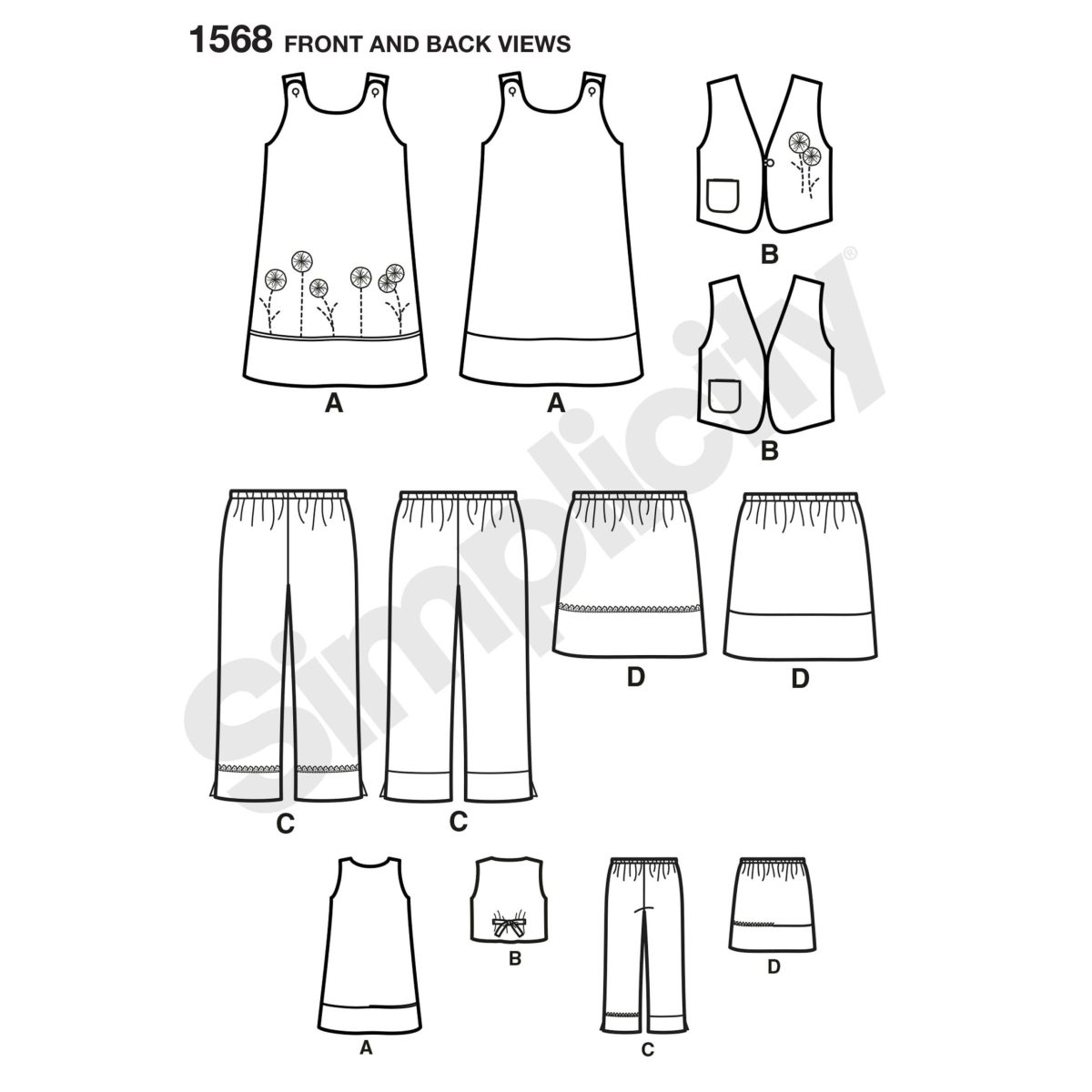 Simplicity Sewing Pattern 1568 Child's Jumper, Vest, Trousers and Skirt