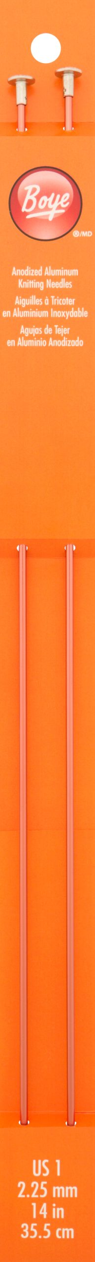 14" / 35.5CM STRAIGHT ALLUMINIUM KNITTING NEEDLES SZ 1 / 2.25MM