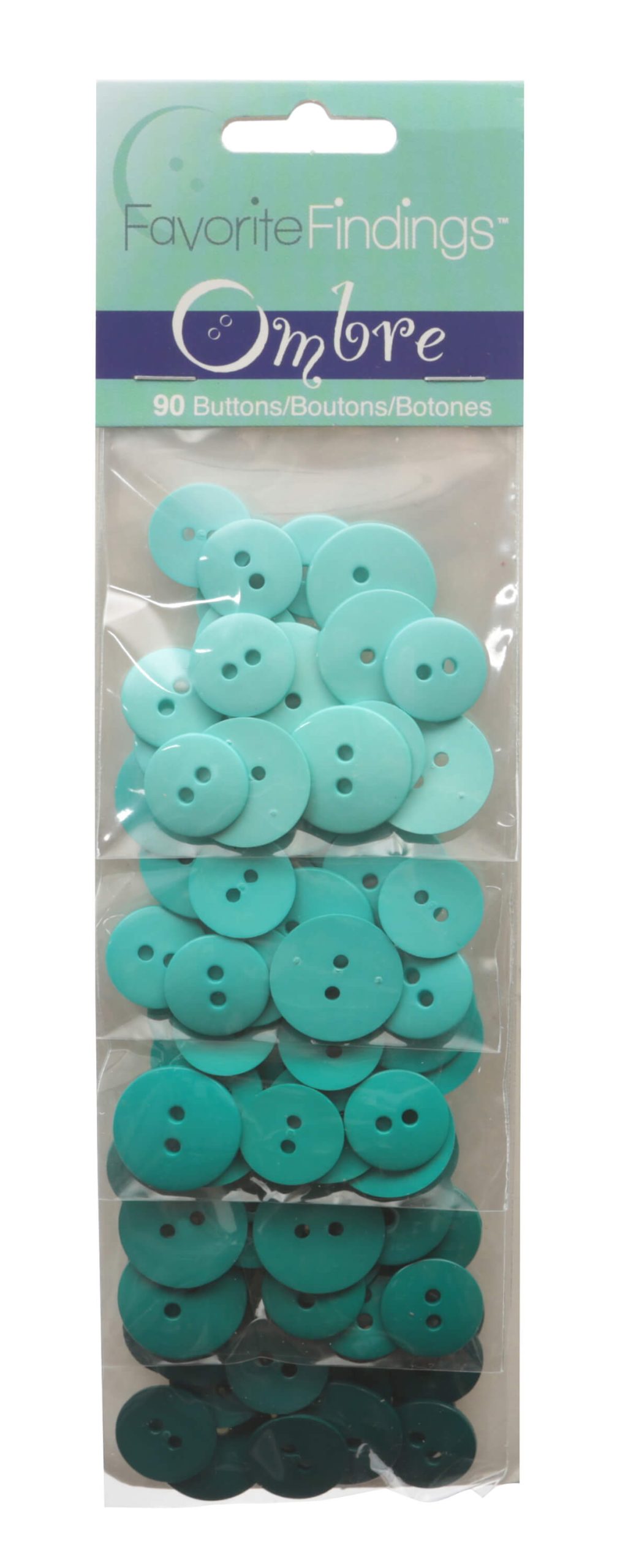 Ombre 90 Button Shade Pack - 5 Shades of Turquoise 16mm / 19mm Buttons