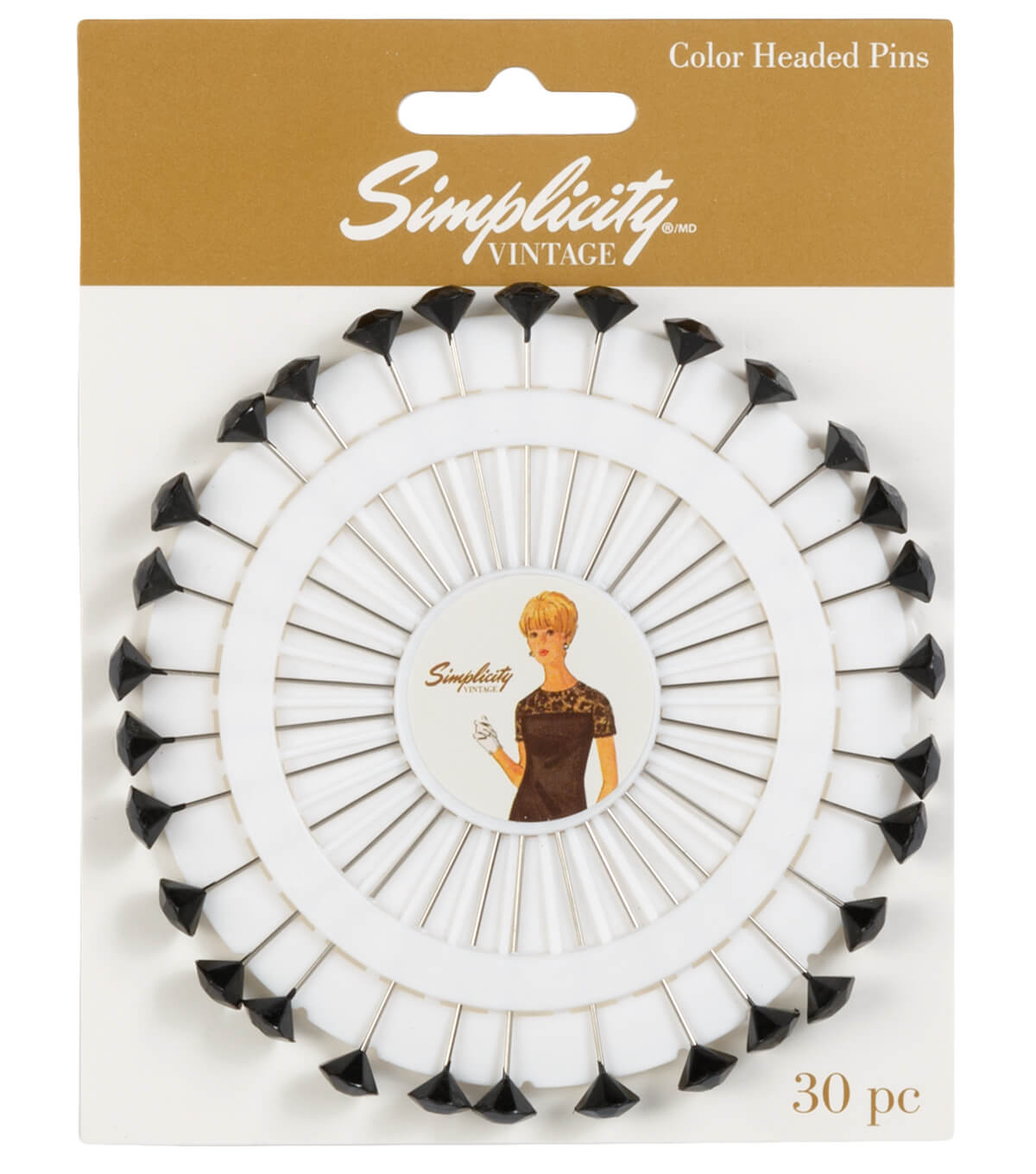 SIMPLICITY VINTAGE RHINESTONE PIN WHEEL - BLACK