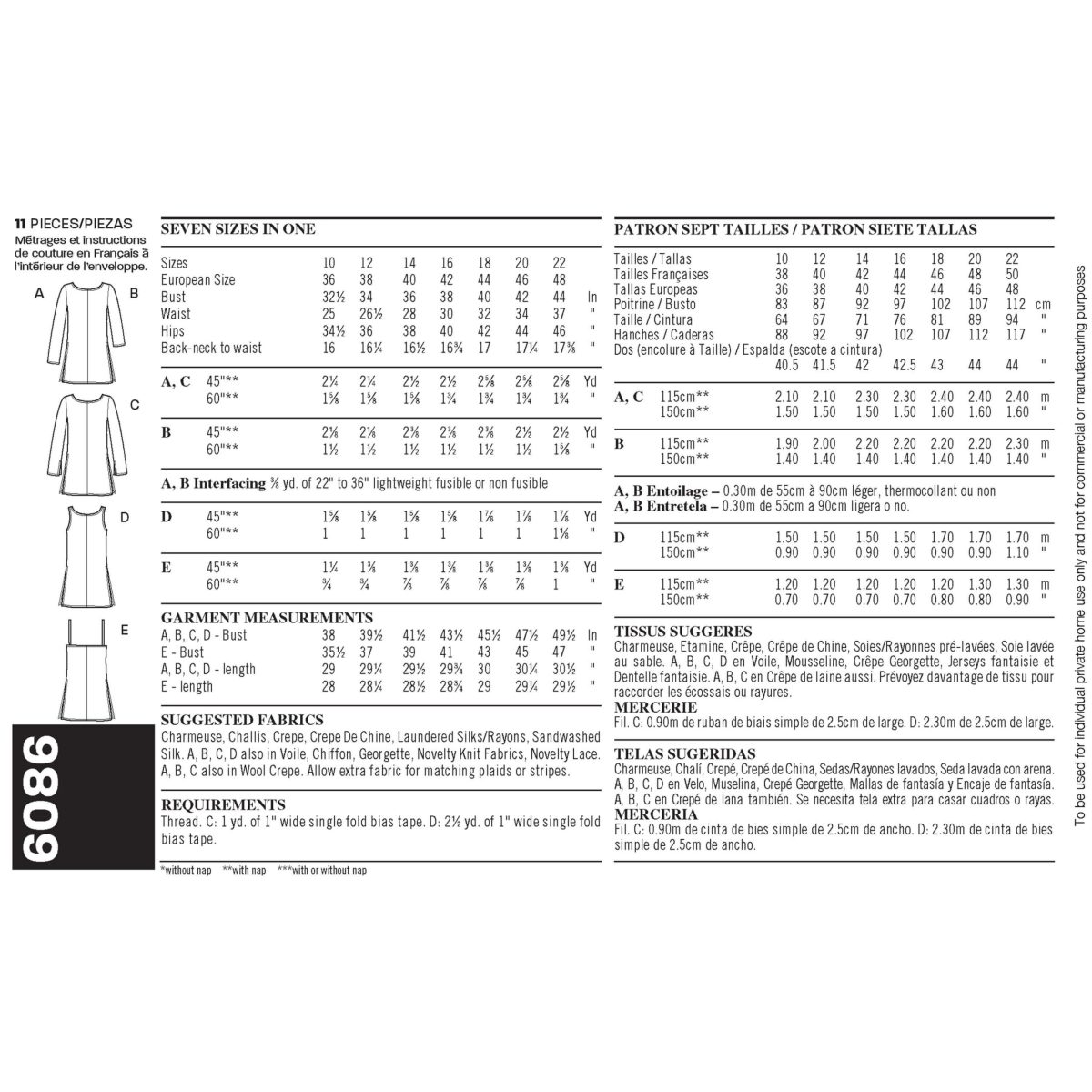 New Look Sewing Pattern N6086 Misses' Tops
