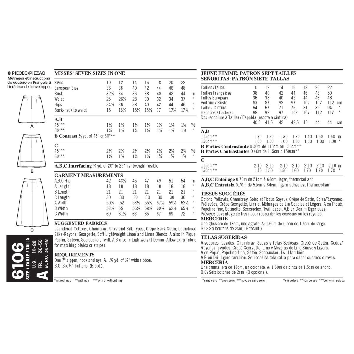 New Look Sewing Pattern N6106 Misses' Skirts
