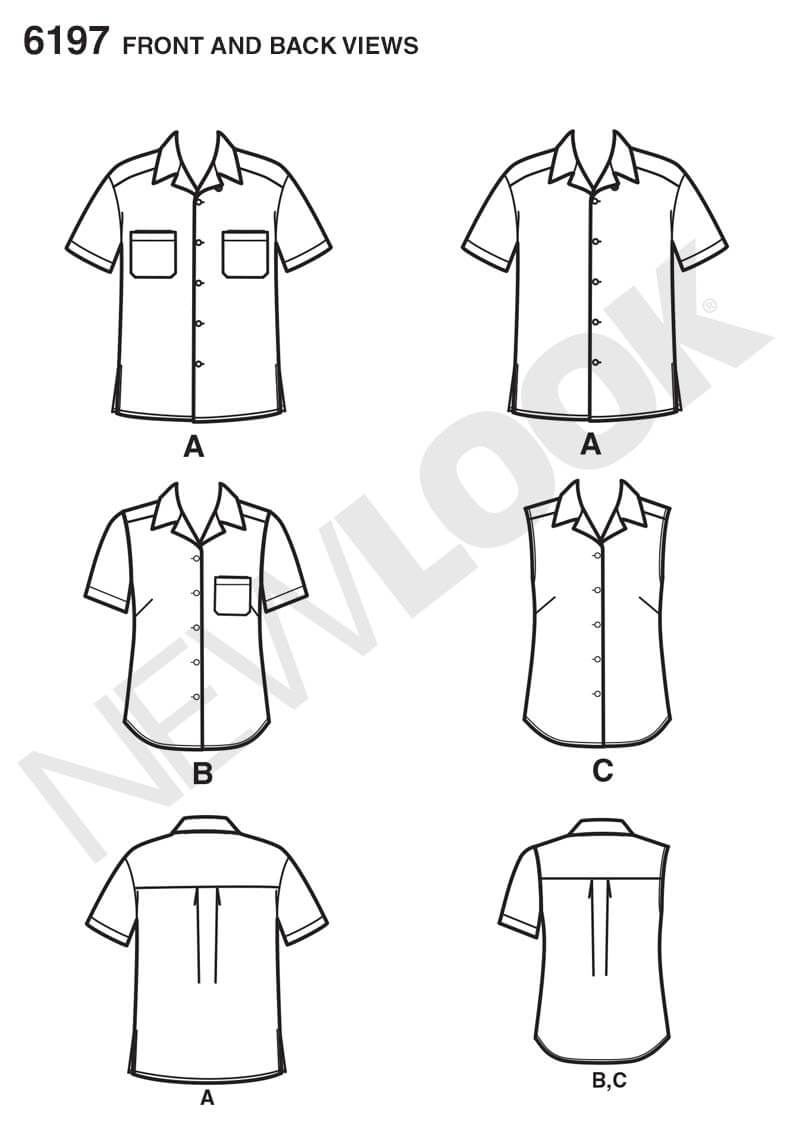 New Look Sewing Pattern N6197 Misses' and Men's Unisex Shirts