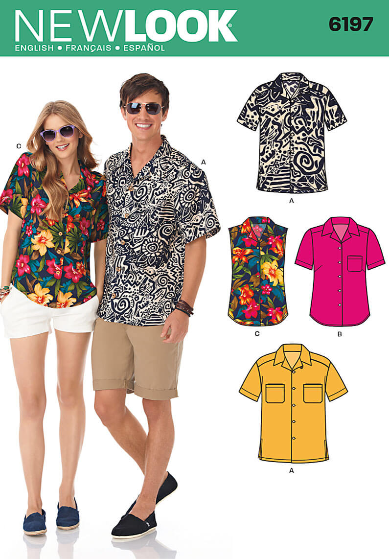 New Look Sewing Pattern N6197 Misses' and Men's Unisex Shirts