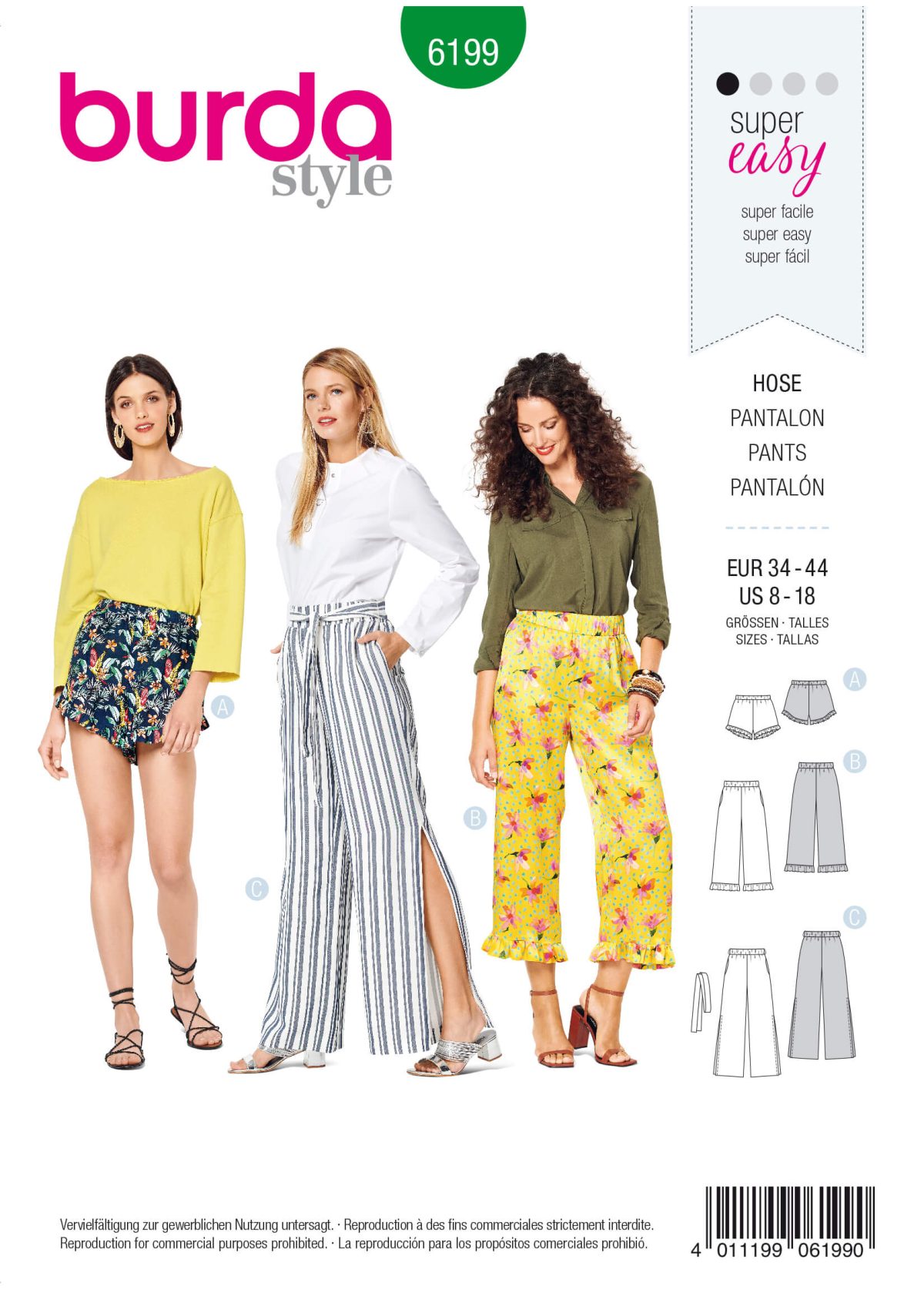 Burda Style Pattern 6199 Misses' Pull-on Pants & Shorts