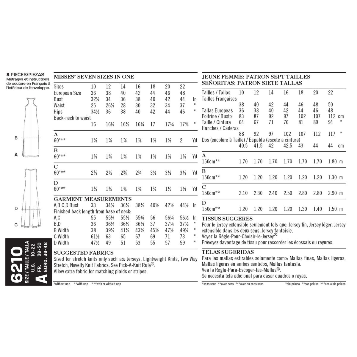 New Look Sewing Pattern N6210 Misses' Knit Dress in Two Lengths