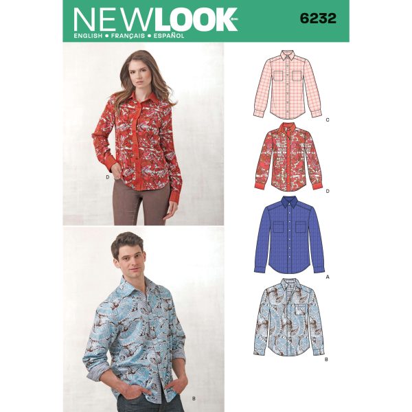 New Look Sewing Pattern N6232 Misses' and Men's Button Down Shirt
