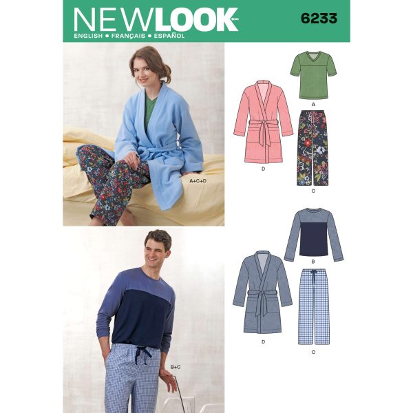 New Look Sewing Pattern N6233 Unisex Trousers, Robe and Knit Tops