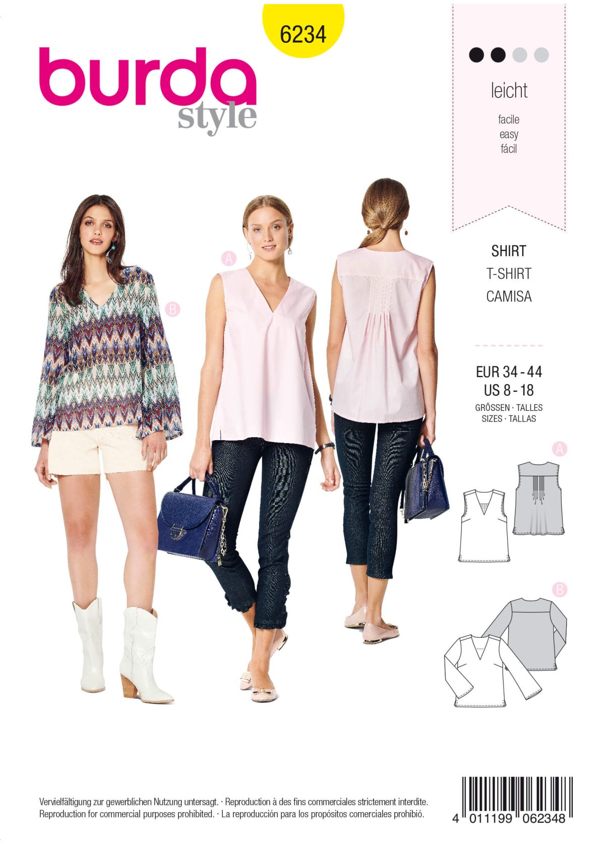 Burda Style Pattern 6234 Misses' Tops With Variations