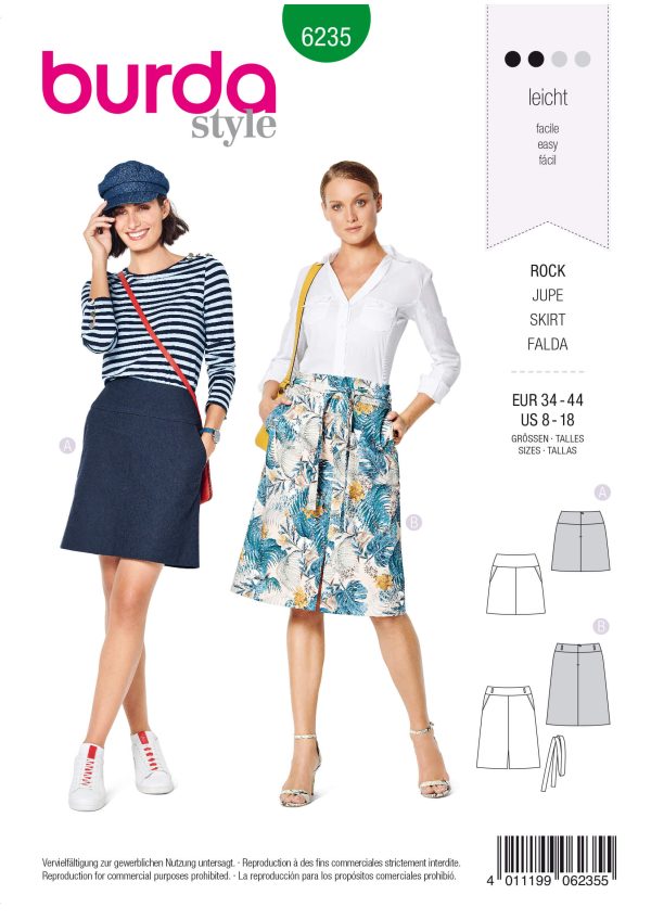 Burda Style Pattern 6235 Misses' Skirt In Two Lengths