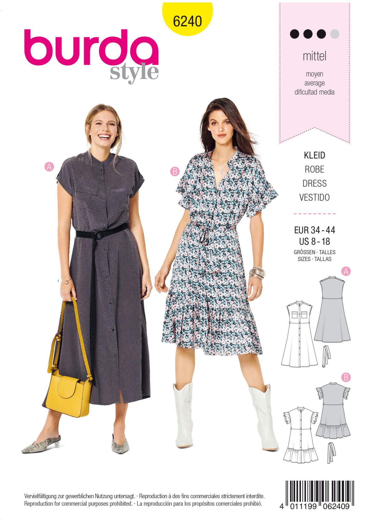 Burda Style Pattern 6240 Misses' Dresses With Front Button Fastening
