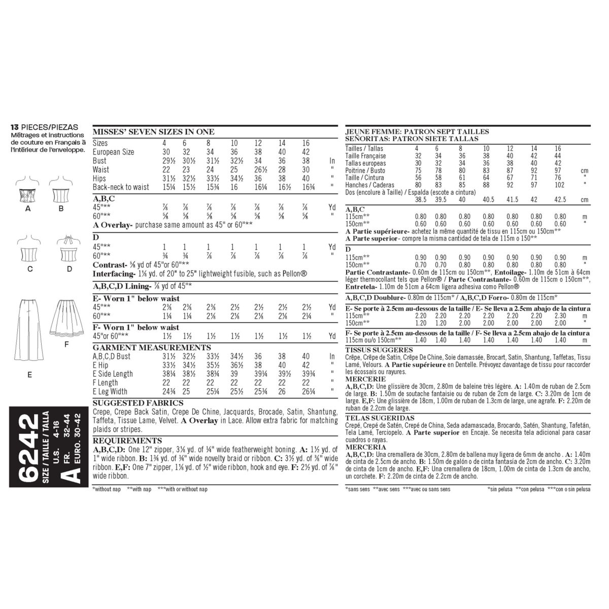 New Look Sewing Pattern N6242 Misses' Corset Top, Trousers and Skirt