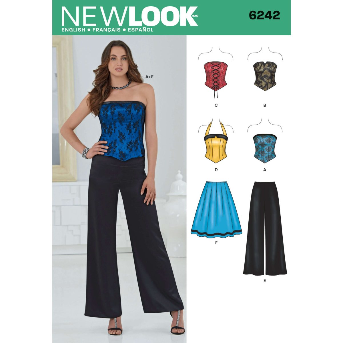 New Look Sewing Pattern N6242 Misses' Corset Top, Trousers and Skirt