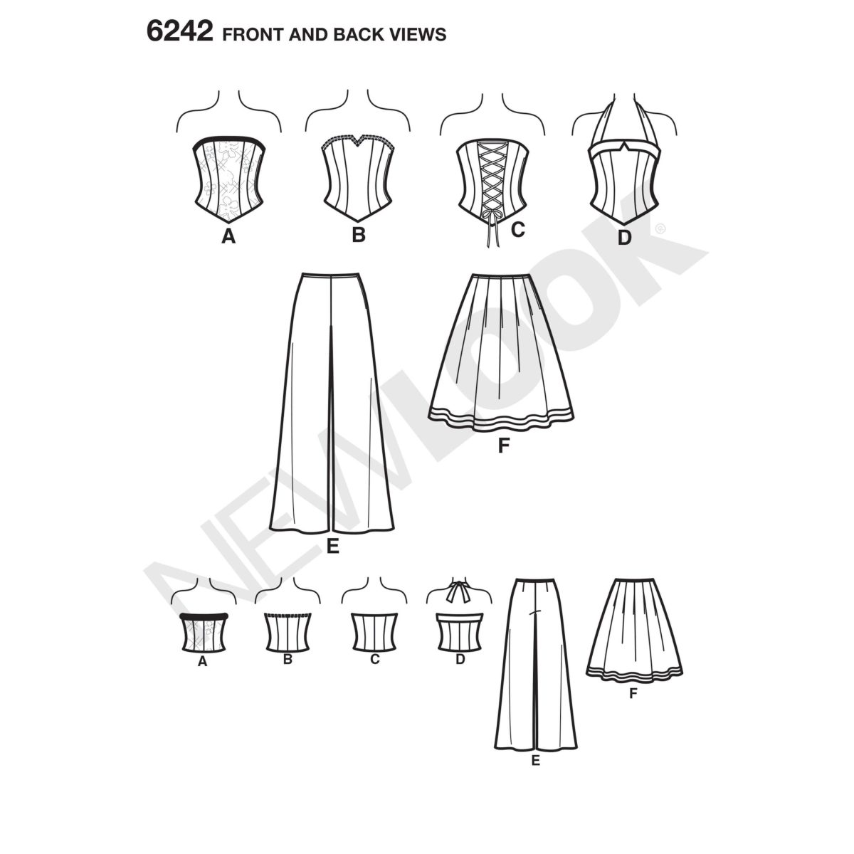 New Look Sewing Pattern N6242 Misses' Corset Top, Trousers and Skirt