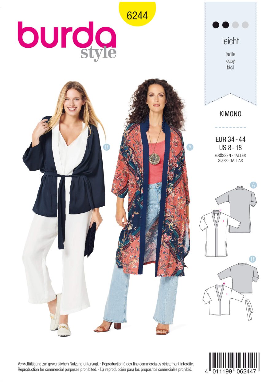 Burda Style Pattern 6244 Misses' Kimono-Style Coat Or Jacket