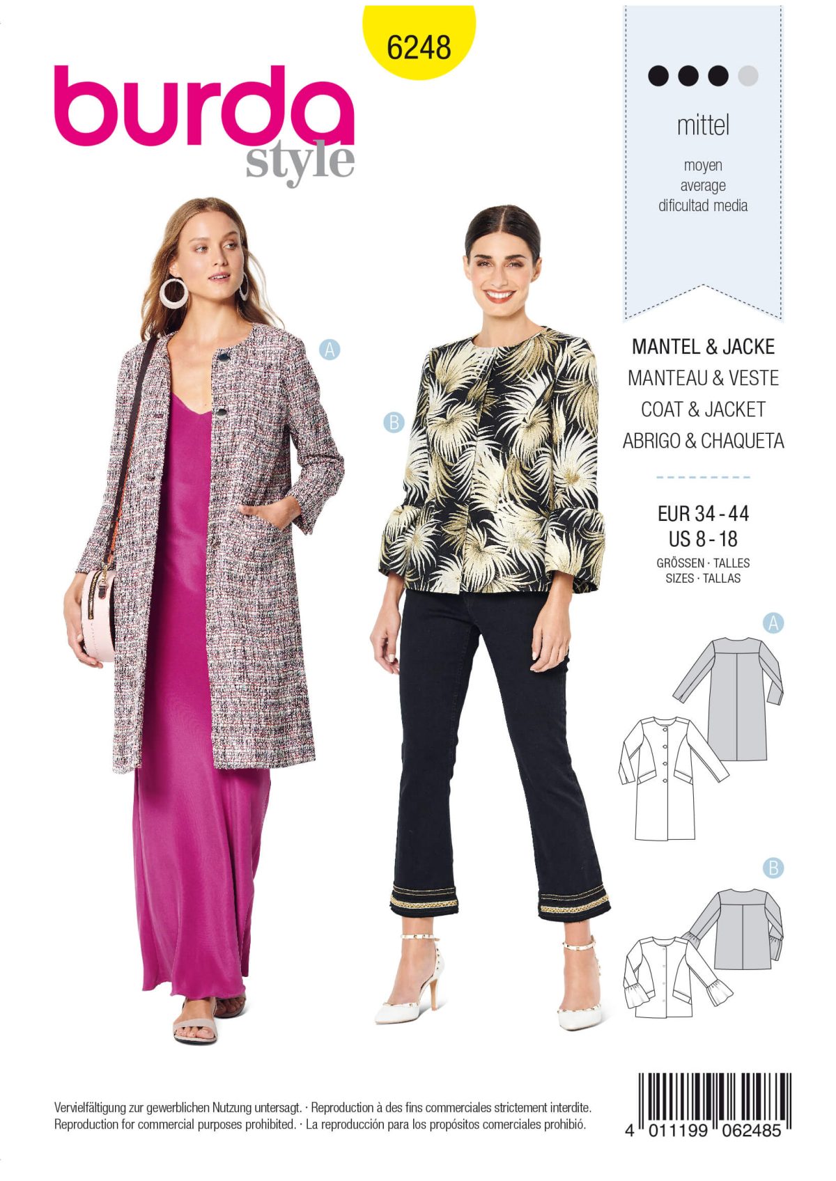 Burda Style Pattern 6248 Misses' Lined Coat Or Jacket