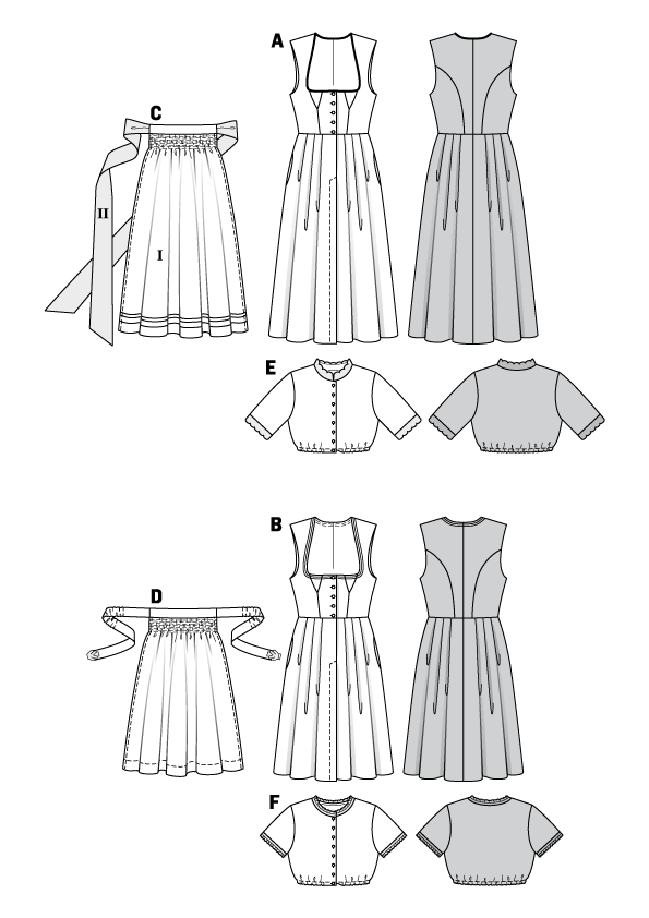 Burda Style Pattern 6268 Misses' Jumper Dress in Dirndl-Style, Blouse and Apron