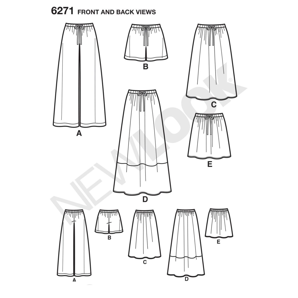 New Look Sewing Pattern N6271 Misses' Skirt in Three Lengths and Trousers or Shorts