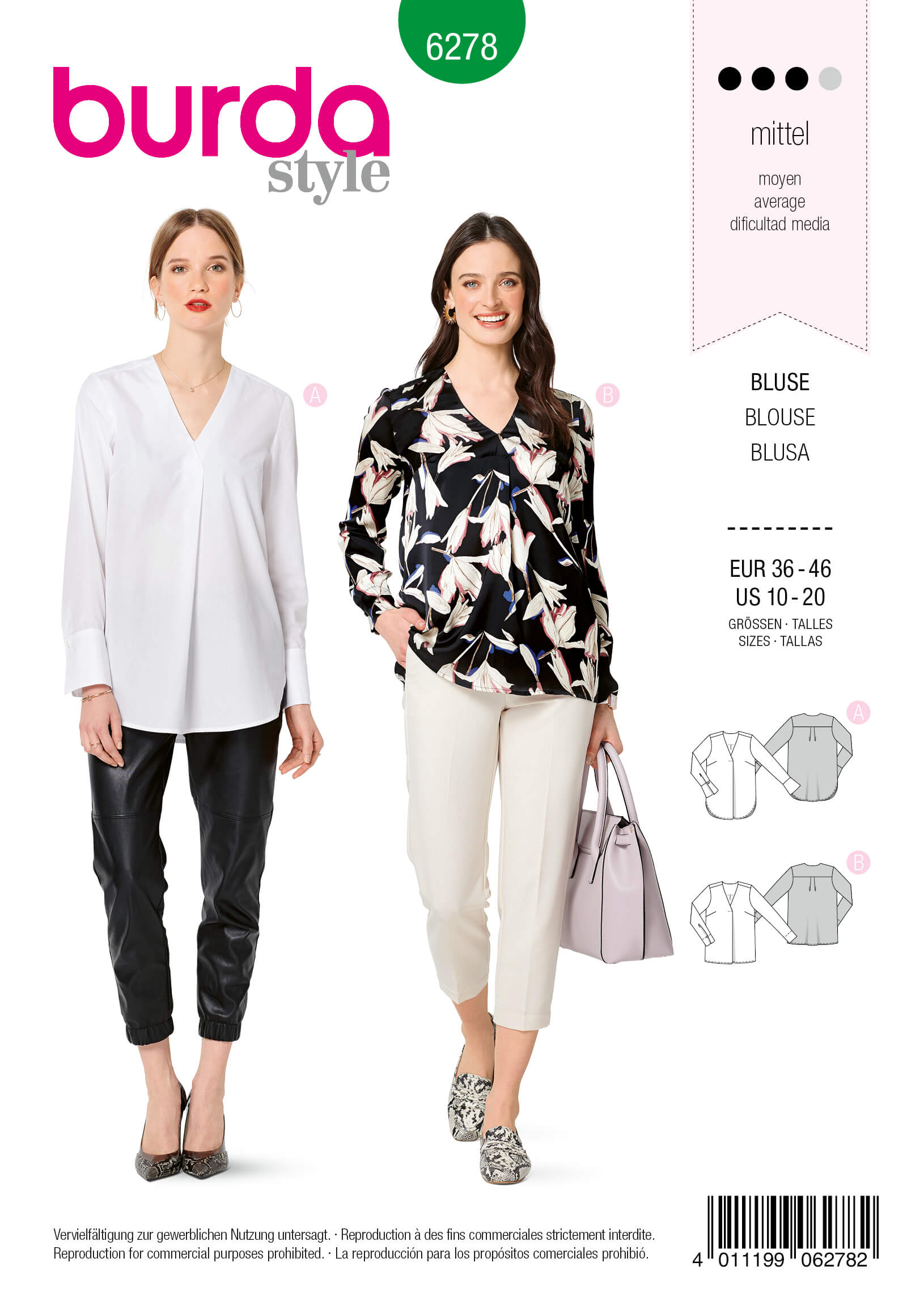 Burda Style Pattern B6278 Women’s Blouses Pull-On in Two Lengths