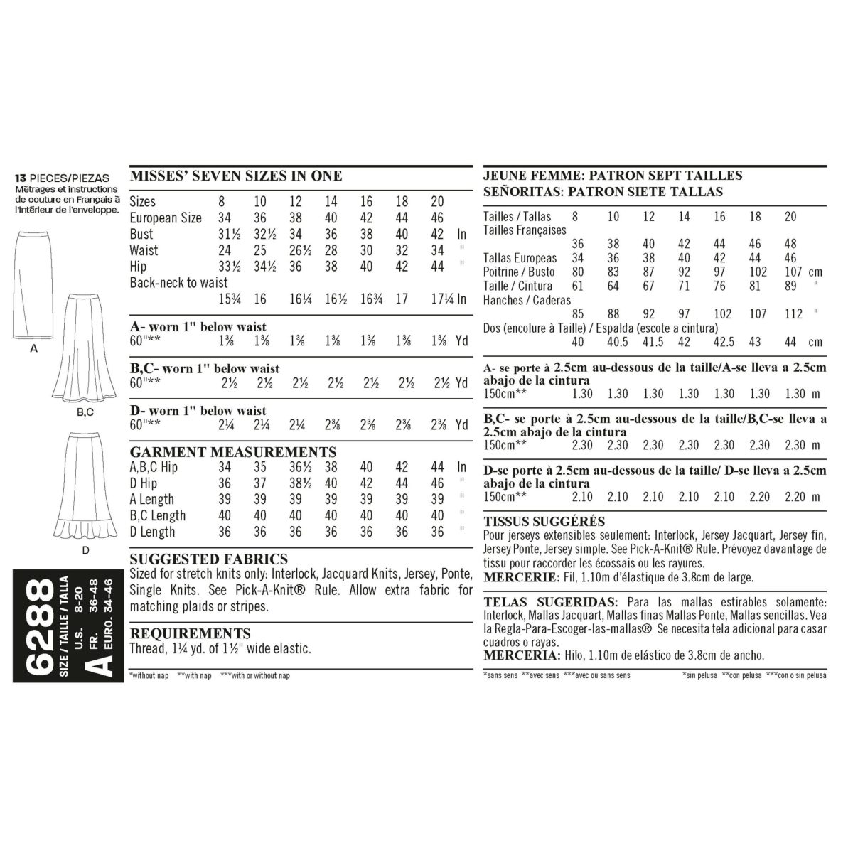 New Look Sewing Pattern N6288 Misses' Pull on Knit Skirts