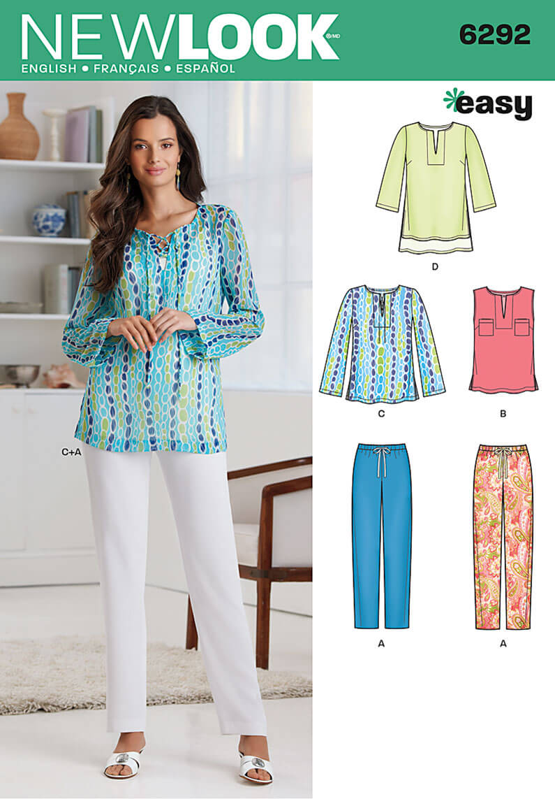 New Look Sewing Pattern N6292 Misses' Tunic or Top and Pull-on Trousers