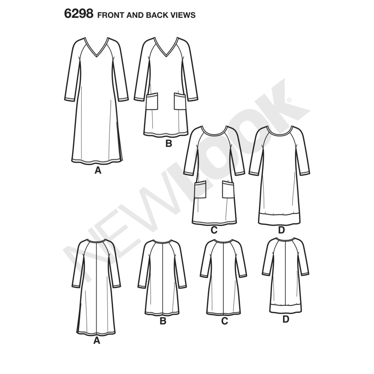 New Look Sewing Pattern N6298 Misses' Knit Dress with Neckline & Length Variations