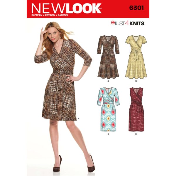 New Look Sewing Pattern N6301 Misses' Mock Wrap Knit Dress