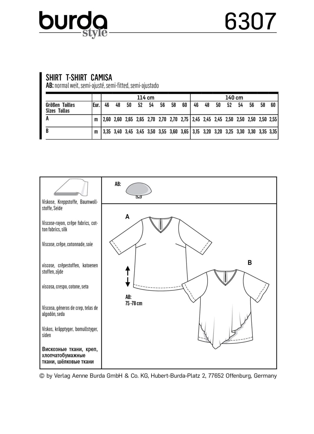 Burda Style Pattern 6307 Women's asymmetric top
