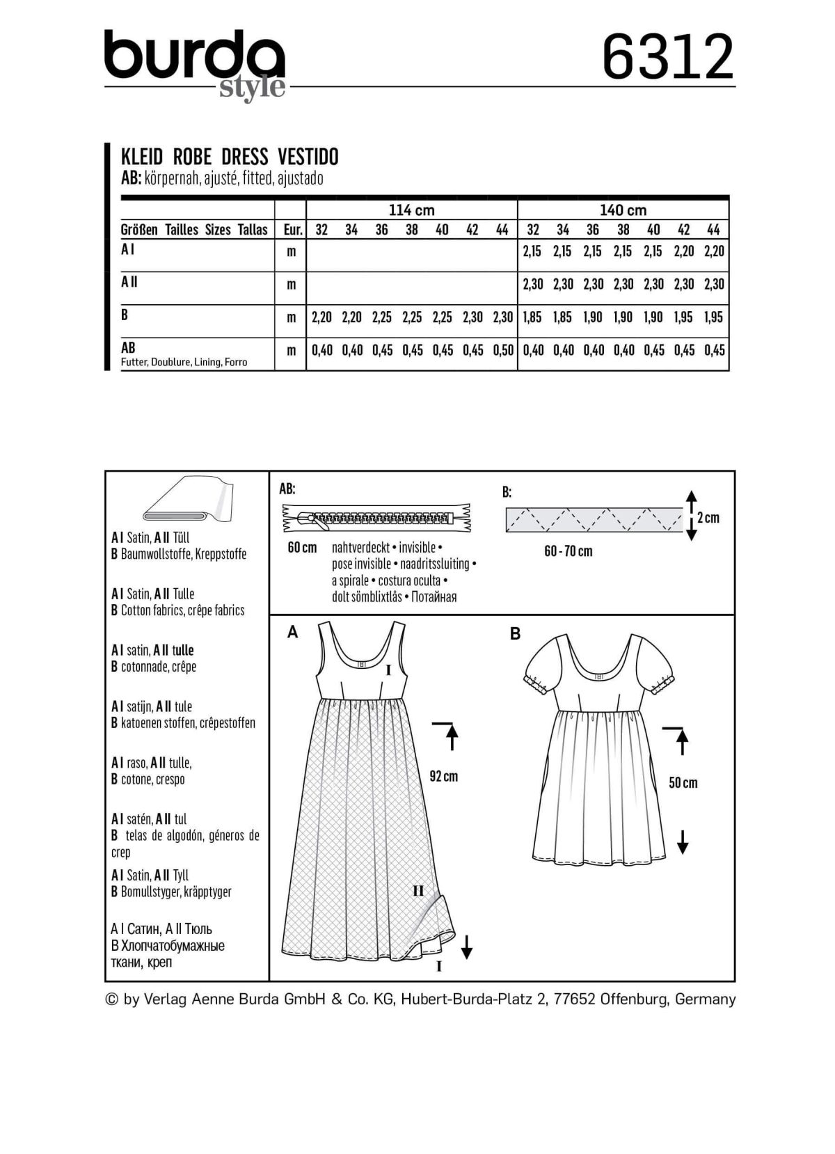 Burda Style Pattern 6312 Misses' ballet neckline dress